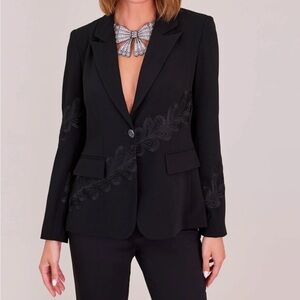 Anne Fountaine Paris Castella Jacket Black Designer Blazer Embroidered Womens 38